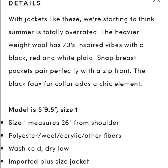 Torrid Plaid Checkered Wool Bomber Jacket Sz 2 (2X) - Picture 5 of 13